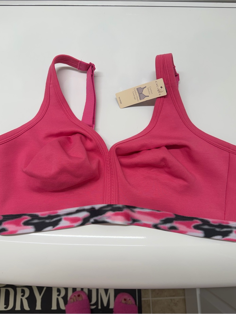 Cacique Hot Pink Wireless Sleep Bra with Patterned Band